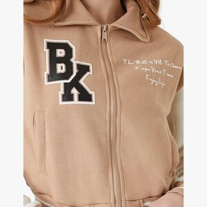 Forever 21 Tan Zip-Up Jacket with Black BK Logo
